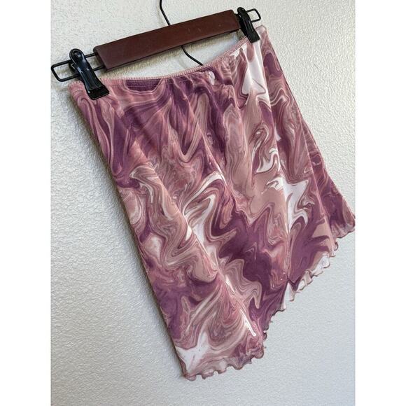Urban Outfitters pink marble mesh mini skirt M ruffle festival rave summer fairy - Picture 2 of 6